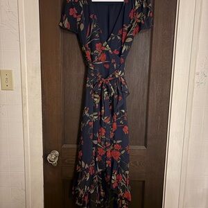 Lulu's Navy and Red Floral Wrap Dress